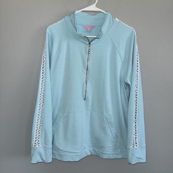 Lilly Pulitzer Light aqua Blue popover Sweatshirt with Lace Detail XL - Picture 1 of 7